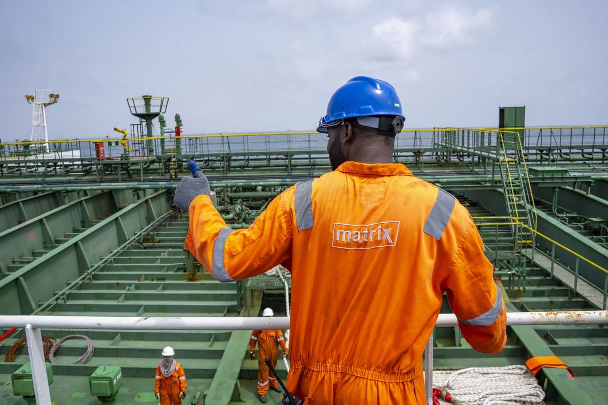 A Matrix crew member on deck during a product transfer